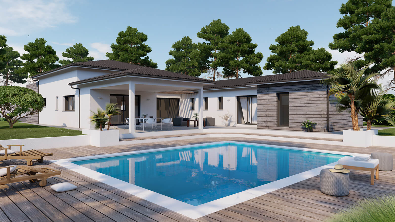 villa avec piscine et bardage bois